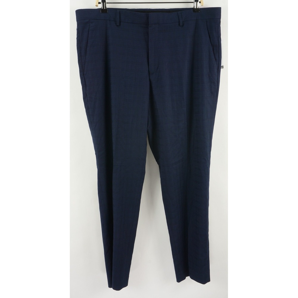 New $95 Perry Ellis Portfolio Performance Check Suit Pant Mens 38 x 30 Slim Blue